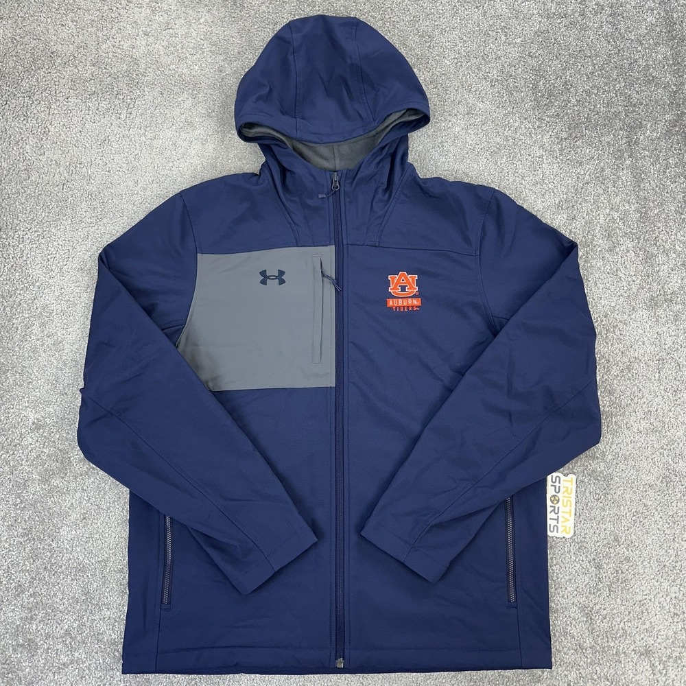Auburn Tigers Jacket Mens Large Navy Gray NCAA Under Armour Hooded Softshell